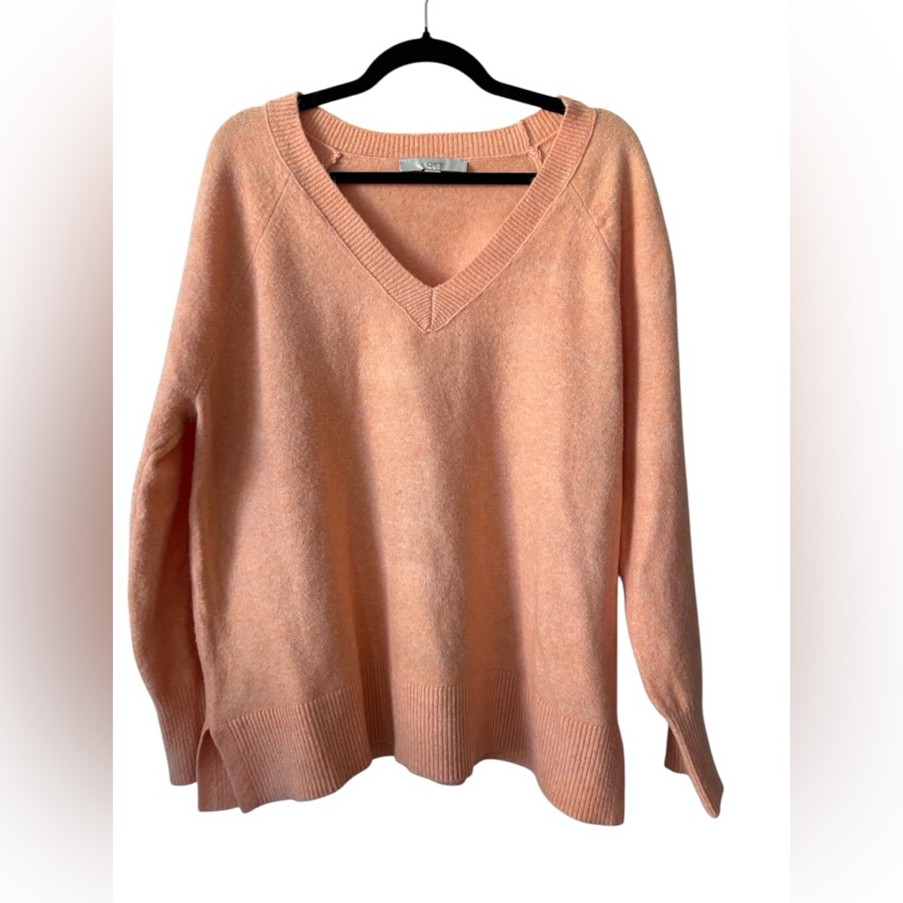 LOFT Soft Coral Wool Blend V-Neck Sweater Size XL Pastel Spring